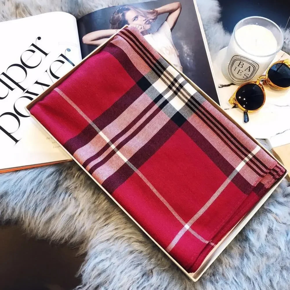 Red checked soft warm fashion scarf in box