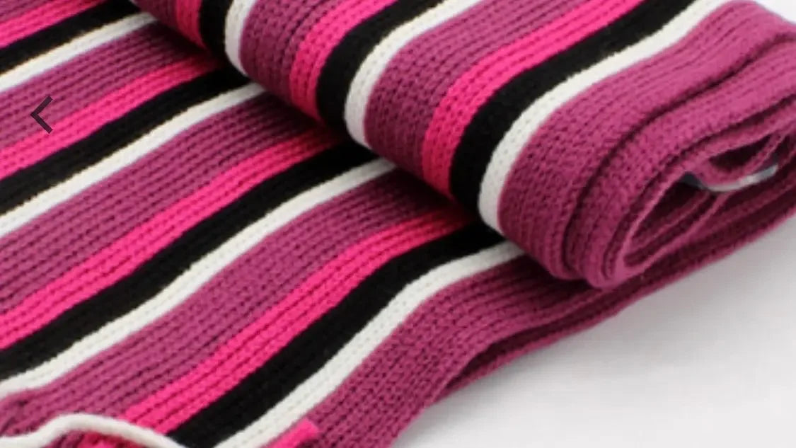 Rolled pink striped knit unisex fashion scarf