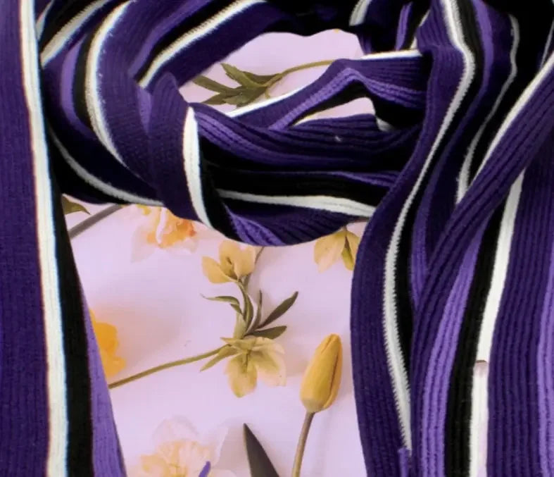 Purple striped unisex infinity knit scarf