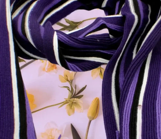 Purple striped unisex infinity knit scarf