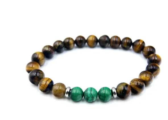 Natural Malachite Tiger Eye Beaded Bracelet - Johns Direct