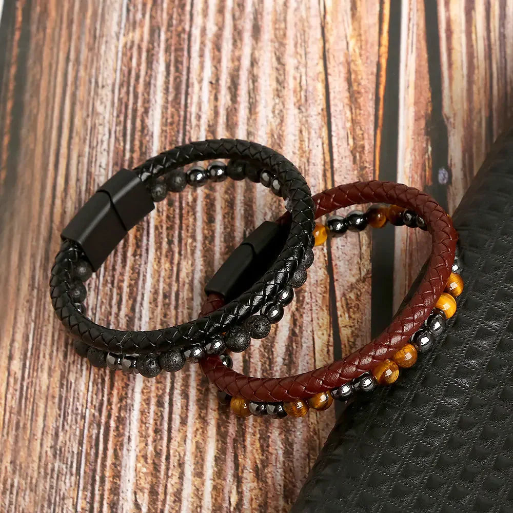 Men's Handmade Tiger Eye Natural Stone Bracelet - Johns Direct