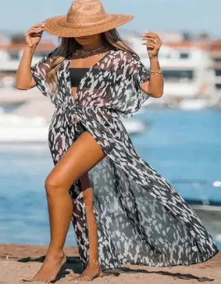 WOLFF Leopard Print Maxi Kimono Bikini Cover Up (One Piece) - Johns Direct