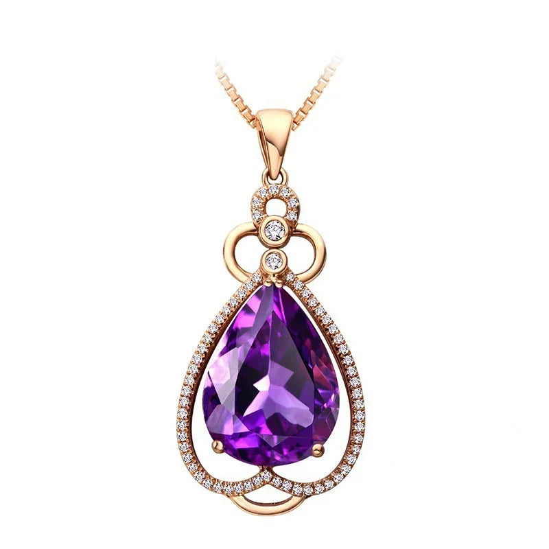 Quality Ear Hook Purple Gemstone Diamond Ring Rose Gold Collarbone Necklace Set - Johns Direct
