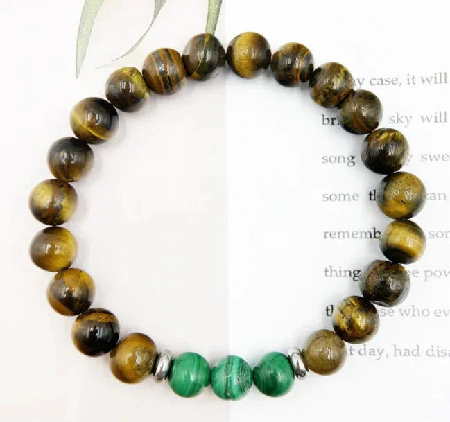Natural Malachite Tiger Eye Beaded Bracelet - Johns Direct