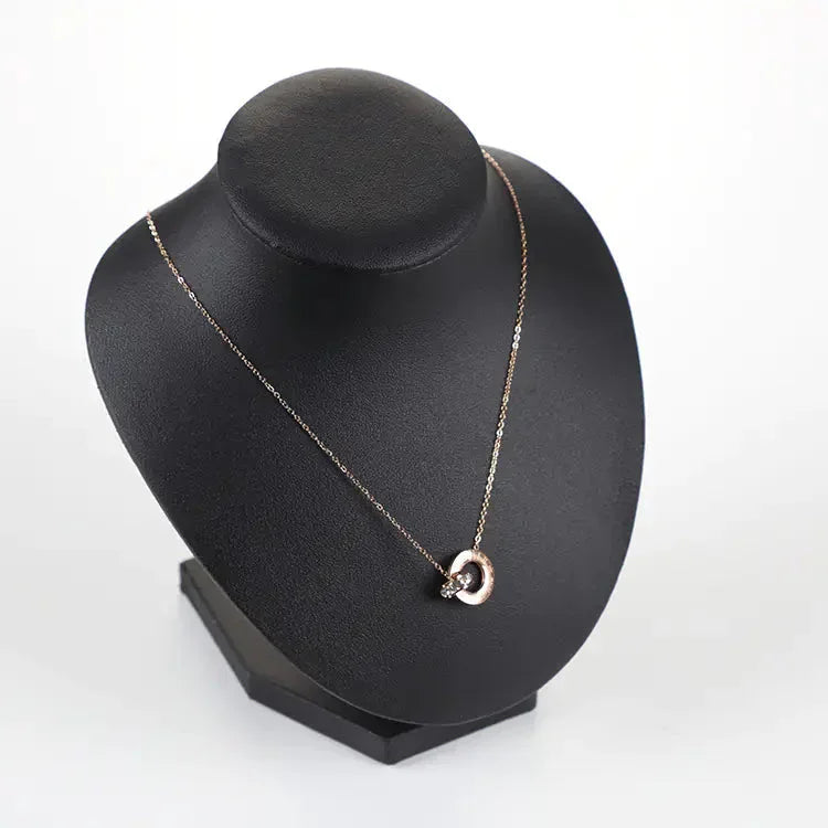 18K Rose Gold Titanium Steel Diamond Ring Necklace - Johns Direct