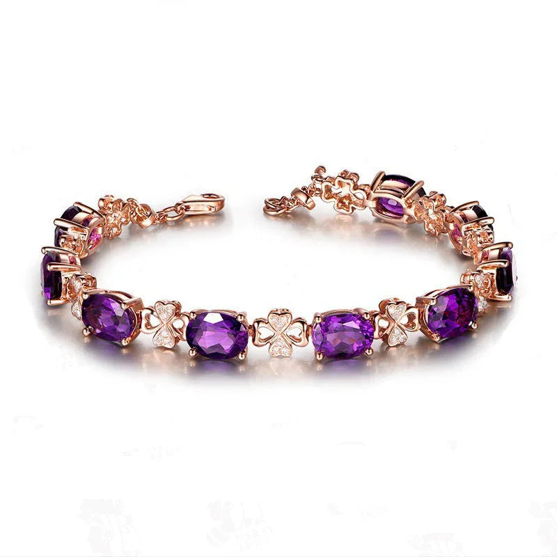 Quality Ear Hook Purple Gemstone Diamond Ring Rose Gold Collarbone Necklace Set - Johns Direct