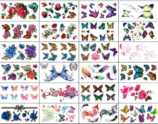 Waterproof 3D Butterfly Flower Temporary Tattoo Stickers - Johns Direct