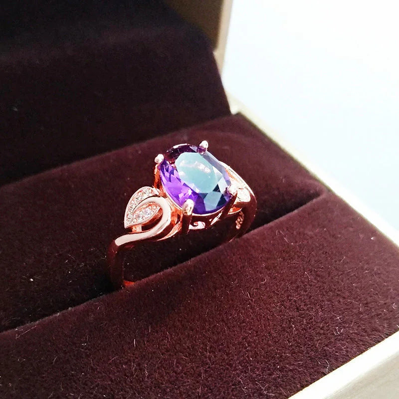 Quality Ear Hook Purple Gemstone Diamond Ring Rose Gold Collarbone Necklace Set - Johns Direct