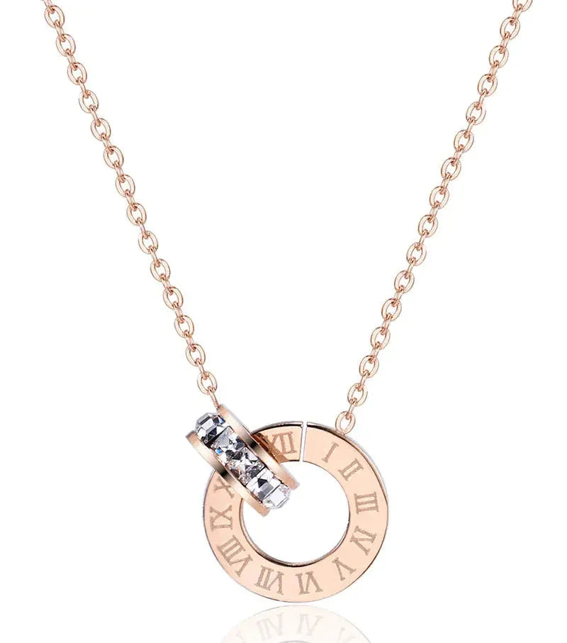 18K Rose Gold Titanium Steel Diamond Ring Necklace - Johns Direct