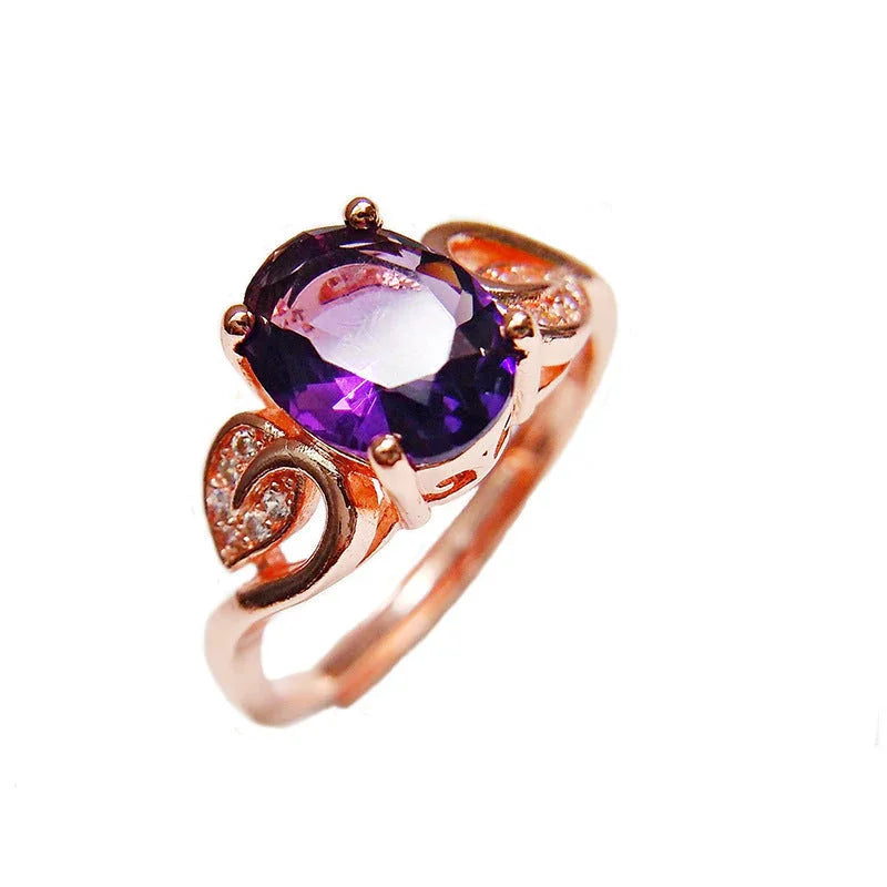 Quality Ear Hook Purple Gemstone Diamond Ring Rose Gold Collarbone Necklace Set - Johns Direct