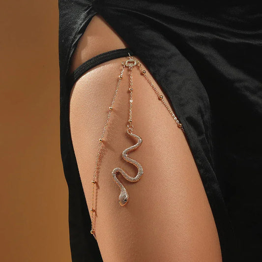 Bohemian Boho Gold Color Metal Beaded Chain Thigh Chain For Women Big Snake Pendants Leg Chain Body Jewelry Beach Style Gift - Johns Direct