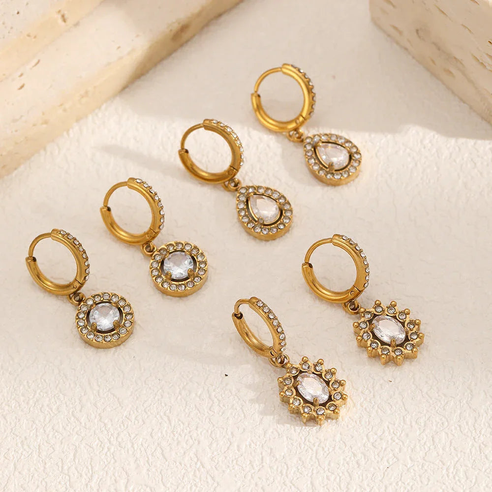 Red Style Light Luxury Rhinestone Zircon Stainless Steel Necklace Women's High-grade Earrings - Johns Direct