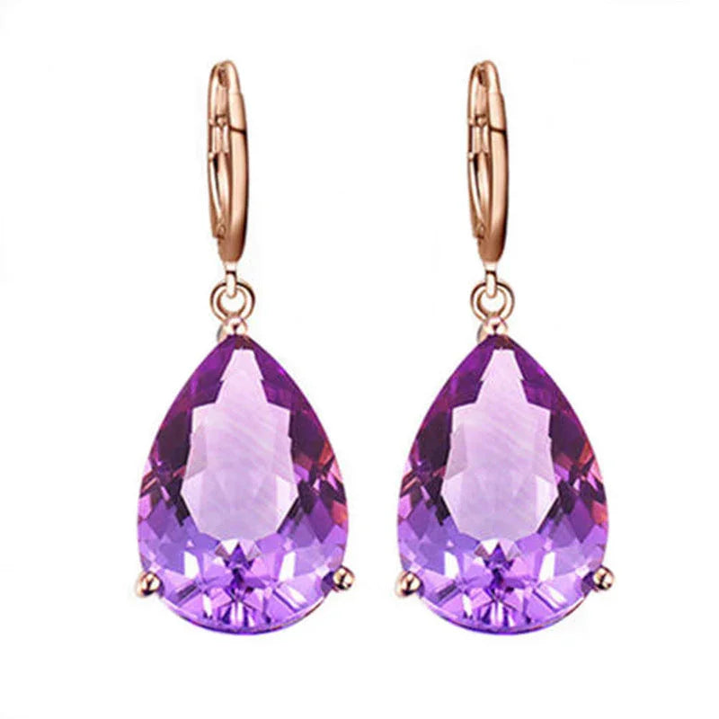 Quality Ear Hook Purple Gemstone Diamond Ring Rose Gold Collarbone Necklace Set - Johns Direct