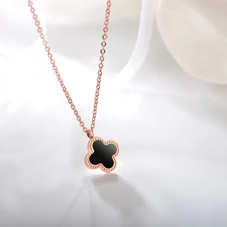 18K Rose Gold Lucky Double-Sided Clover Necklace - Johns Direct
