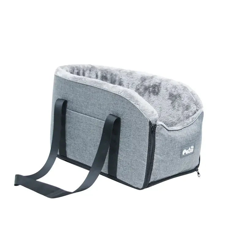 Gray soft pet car seat bed with straps