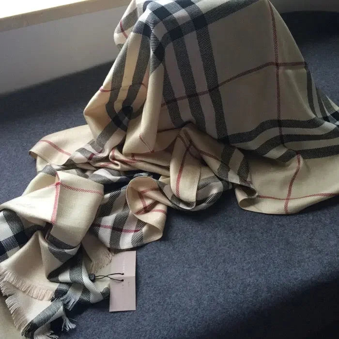 Soft warm beige checked fashion scarf