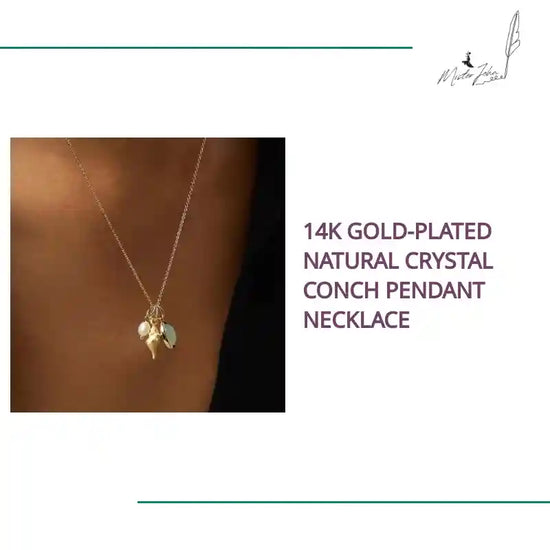 14K Gold-Plated Natural Crystal Conch Pendant Necklace by@Outfy