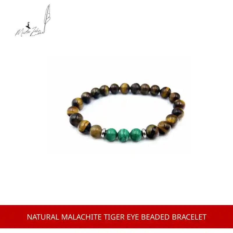 Natural Malachite Tiger Eye Beaded Bracelet by@Outfy