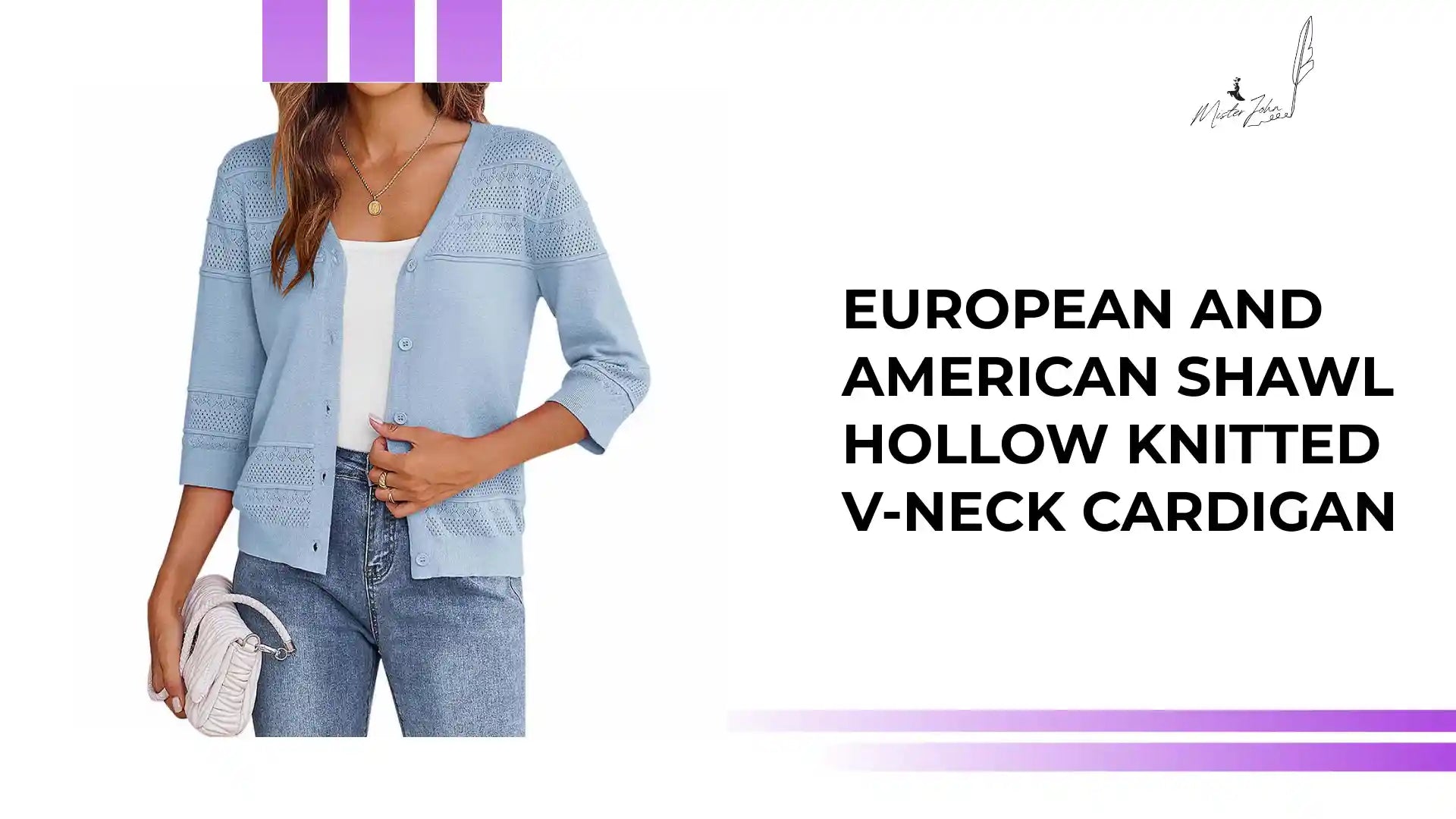 European and American shawl hollow knitted V-neck cardigan by@Outfy