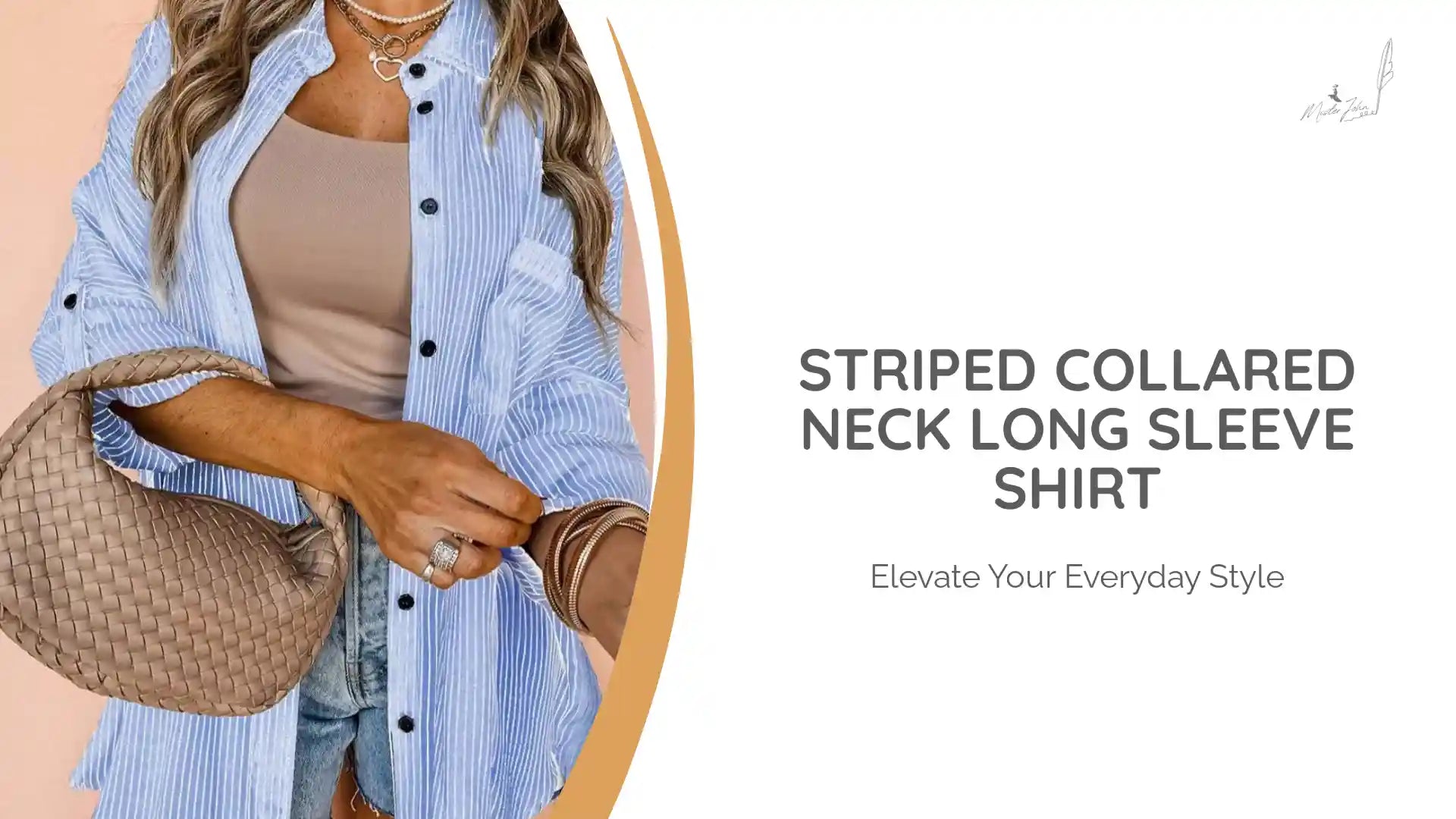 Striped Collared Neck Long Sleeve Shirt by@Outfy