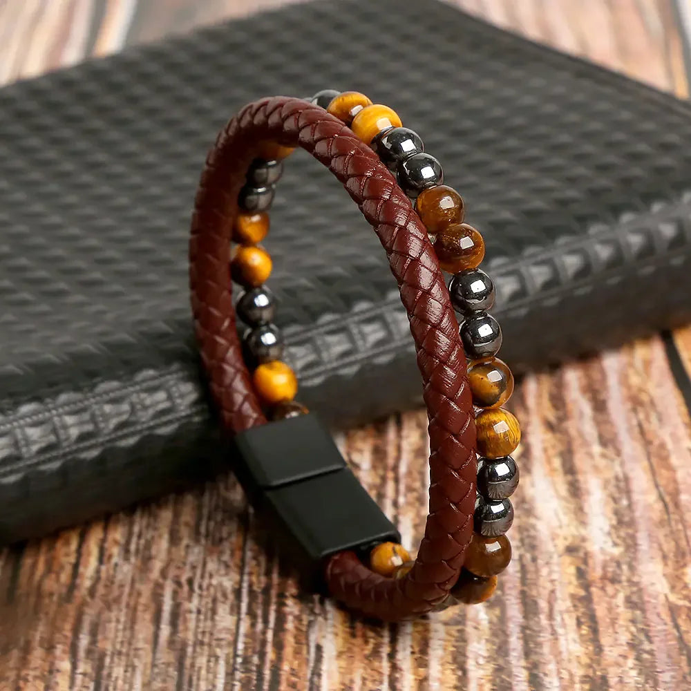 Men's Handmade Tiger Eye Natural Stone Bracelet - Johns Direct