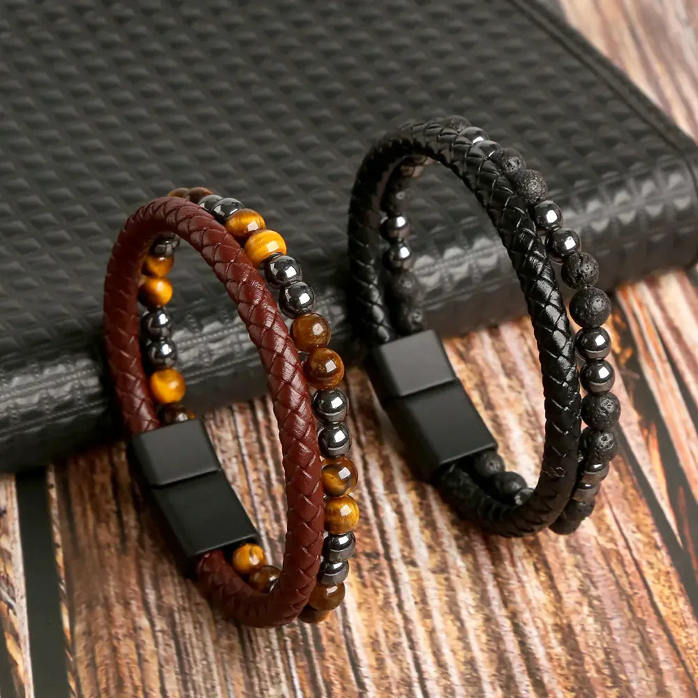 Men's Handmade Tiger Eye Natural Stone Bracelet - Johns Direct