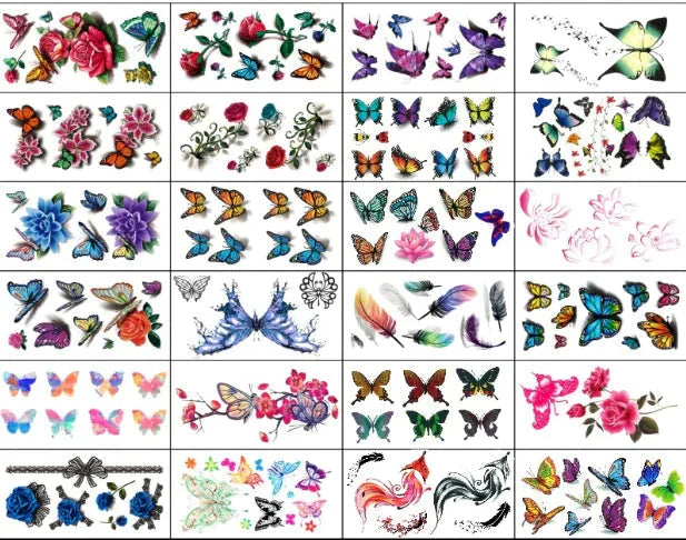 Waterproof 3D Butterfly Flower Temporary Tattoo Stickers - Johns Direct