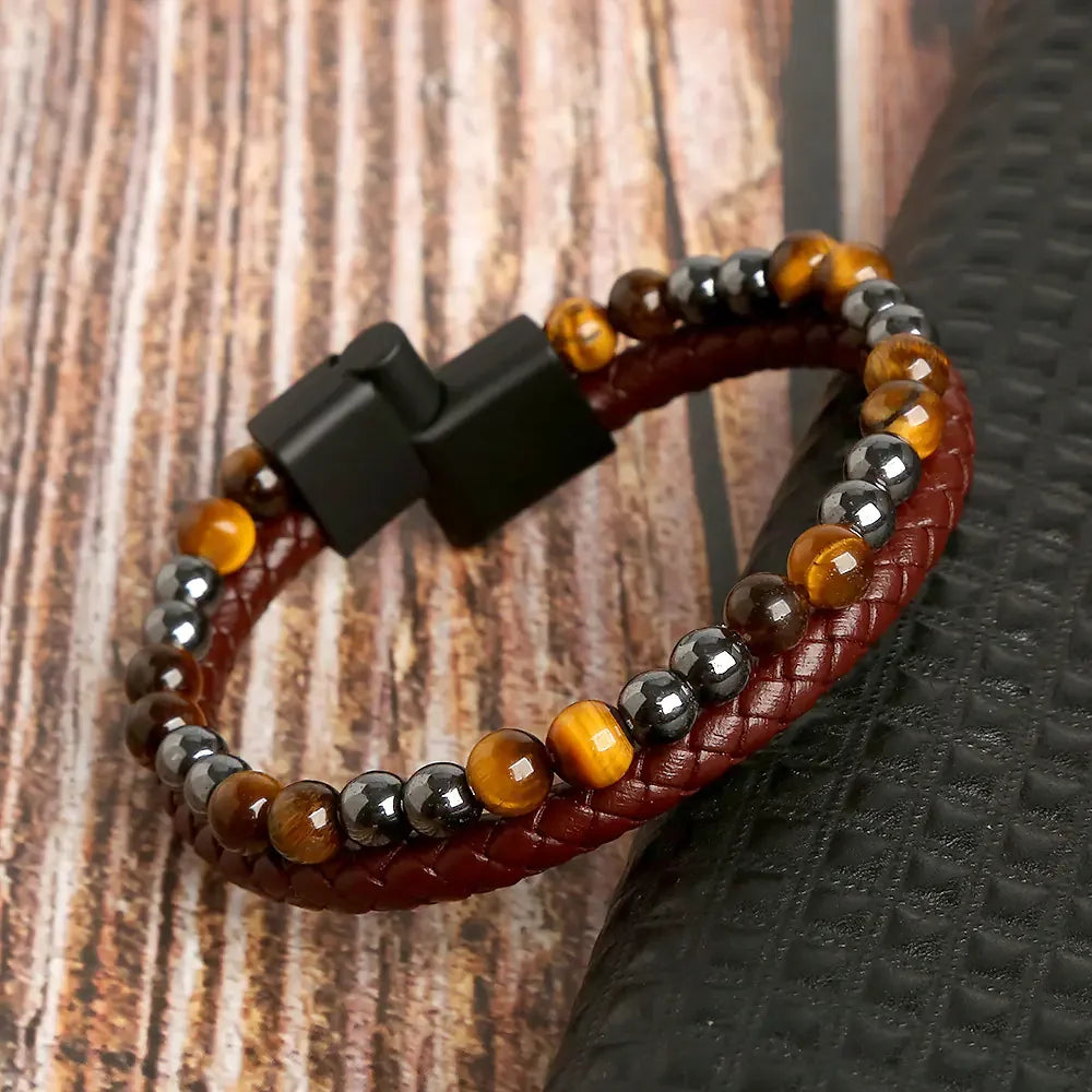 Men's Handmade Tiger Eye Natural Stone Bracelet - Johns Direct